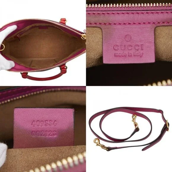 Gucci GG Supreme 2-Way Shoulder Bag Beige Pink Red Leather - Picture 10 of 10